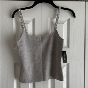 INC International Concepts Gray Camisole with Pearl Accents